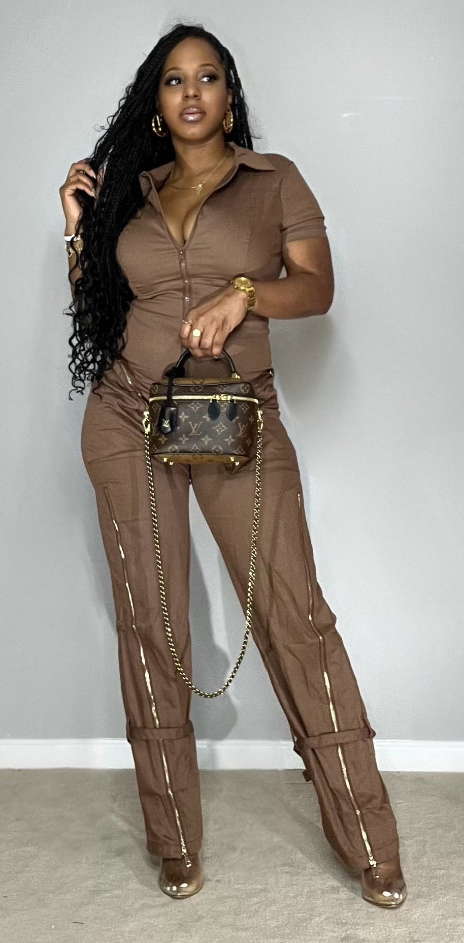 Brown Cargo Jumpsuit