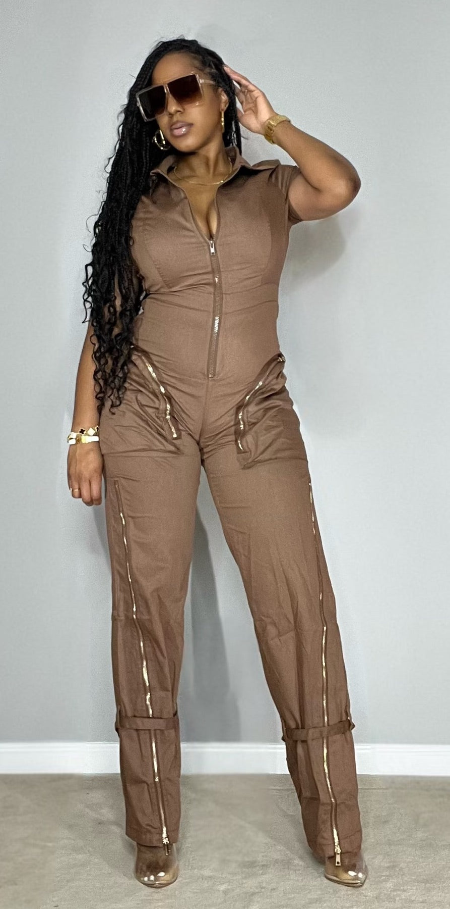 Brown Cargo Jumpsuit