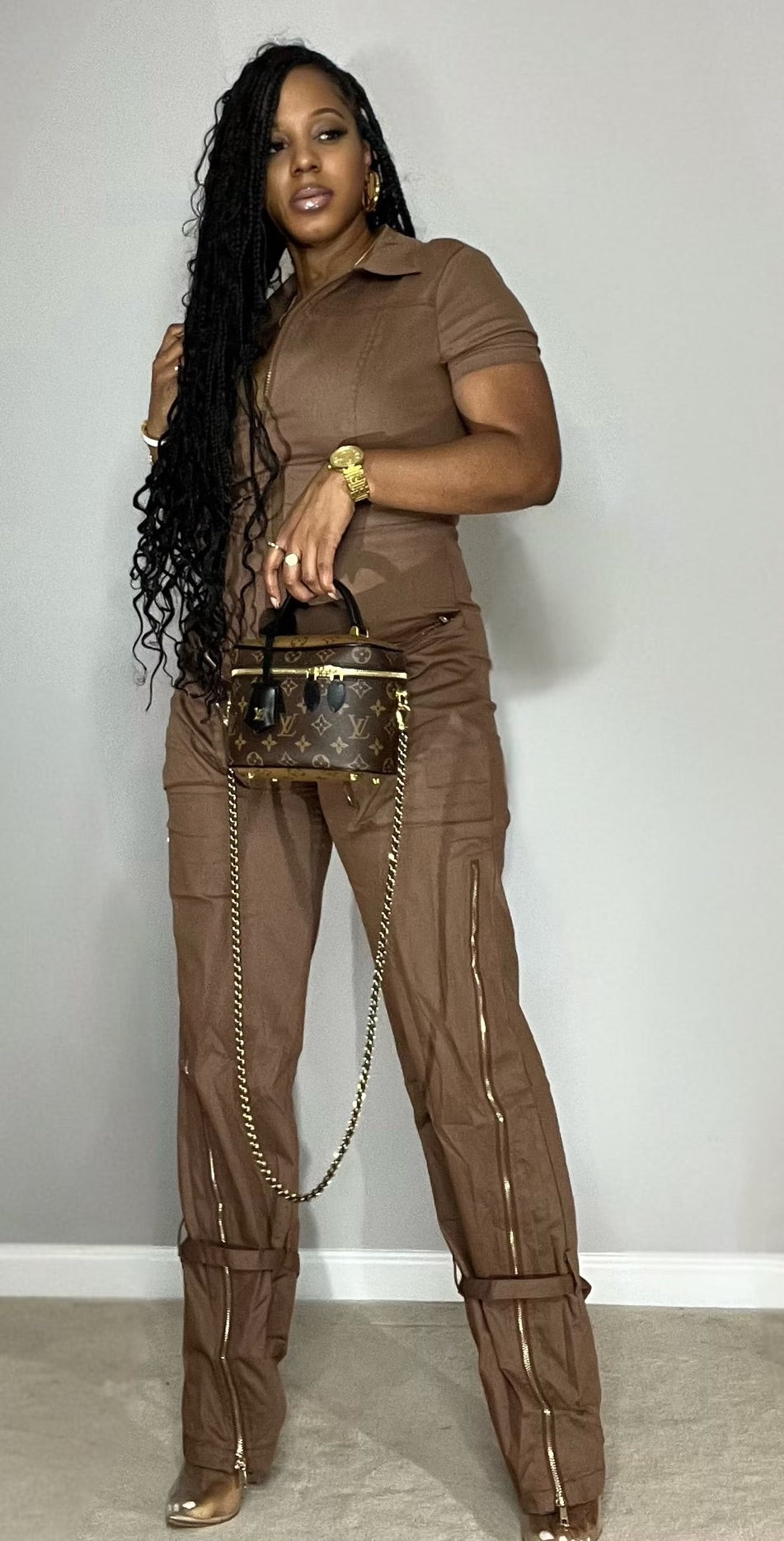 Brown Cargo Jumpsuit