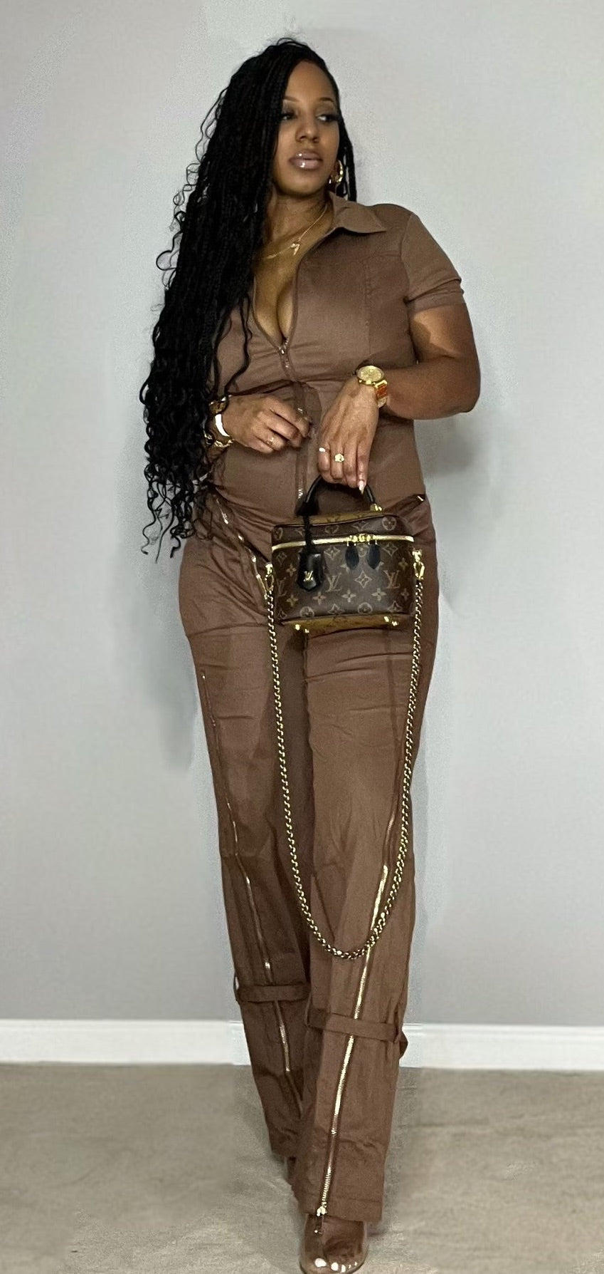 Brown Cargo Jumpsuit