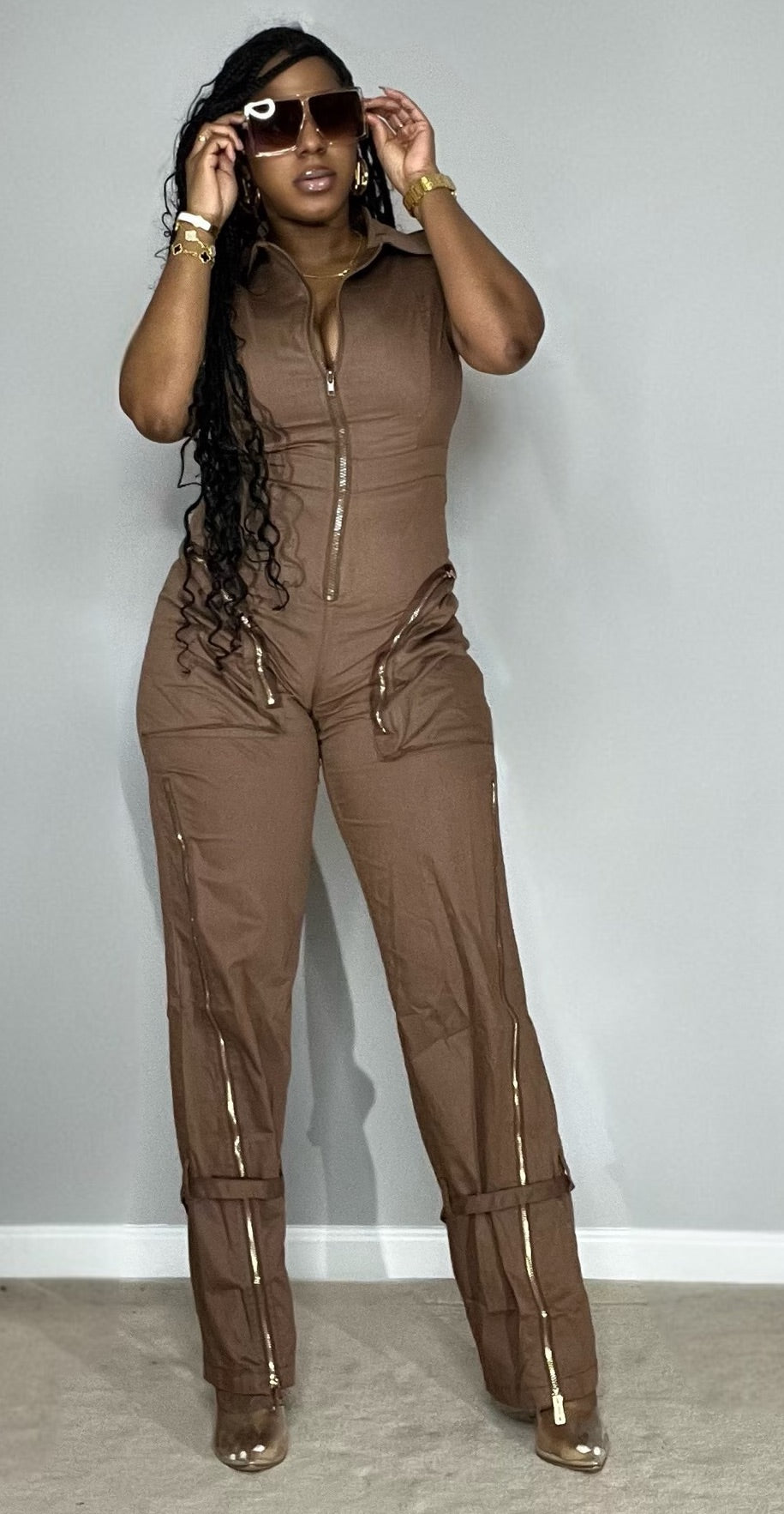 Brown Cargo Jumpsuit